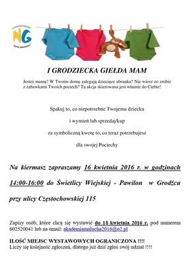 I GRODZIECKA GIEŁDA MAM - TERMIN ZAPISÓW DO 15 KWIETNIA!!!