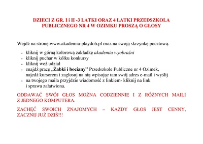 Zagłosuj na PP4 w Ozimku - Konkurs Akademia Wyobraźni