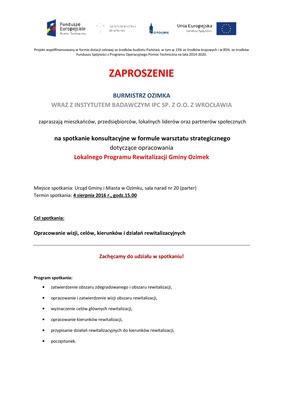 ZAPROSZENIE NA SPOTKANIE DOT. LOKALNEGO PROGRAMU REWITALIZACJI GMINY OZIMEK