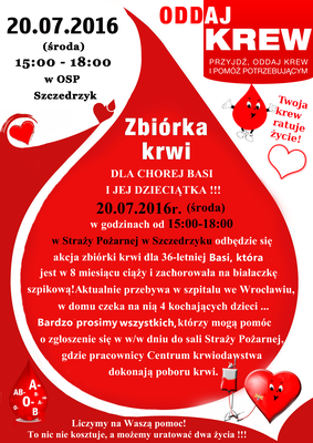 Zbiórka krwi dla chorej Basi i Jej dzieciątka!!!