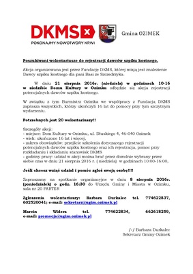 Poszukiwani wolontariusze do rejestracji dawców szpiku kostnego