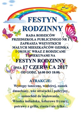 Zaproszenie na FESTYN RODZINNY W JEDYNECZCE