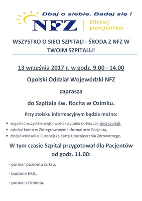 WSZYSTKO O SIECI SZPITALI - ŚRODA Z NFZ W TWOIM SZPITALU!
