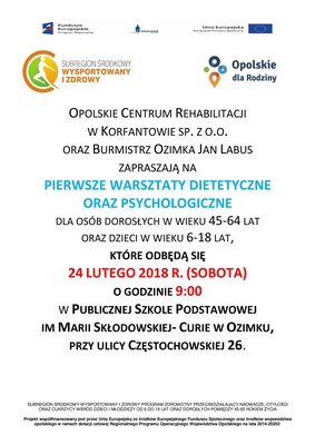 Bezpłatne warsztaty dietetyczne oraz psychologiczne 