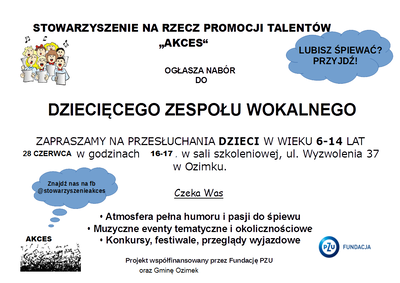 Nabór do DZIECIĘCEGO ZESPOŁU WOKALNEGO