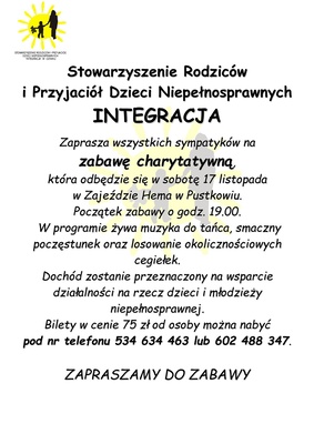Zaproszenie na zabawę charytatywną