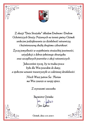 Życzenia z okazji Dnia Strażaka