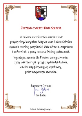 Życzenia z okazji Dnia Sołtysa