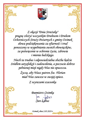 Życzenia z okazji Dnia Strażaka