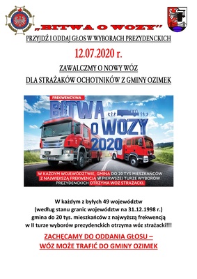 Druga tura Bitwy o wozy. Za frekwencję ministerstwo rozda 49 pojazdów strażackich