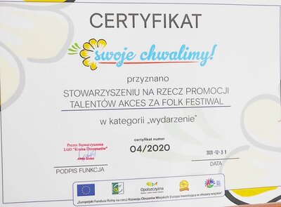 Swoje Chwalimy – Stowarzyszenie Akces z kolejnym certyfikatem