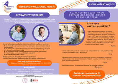 Bezpłatne wsparcie zawodowe - ruszyły zapisy do jesiennej edycji projektu Career Boost!