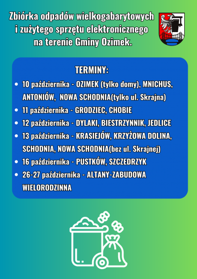 Zbiórka odpadów wielkogabarytowych i zużytego sprzętu elektronicznego na terenie Gminy Ozimek