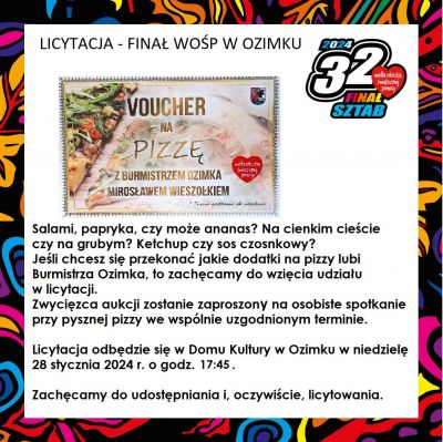 32. Finał Wielkiej Orkiestry Świątecznej Pomocy w Domu Kultury w Ozimku – Zapraszamy na licytację