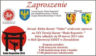 Zaproszenie na turniej karate w Zawadzkiem