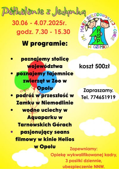 JEDYNKA zaprasza na Półkolonię